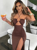 Mouwloze sexy vrouwelijke midi backless jurken slanke nachtclub party damesjurk bodycon vestidos elegantes para mujer