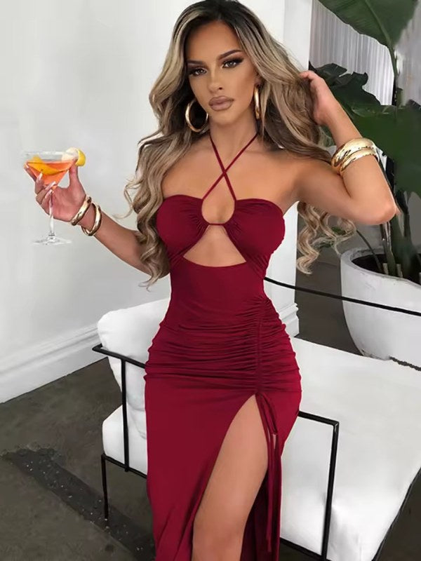 Elegant sommarklänning med halterneck - Red