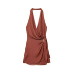 BSAY sexy jurk voor dames mode zomer nieuwe mouwloze rugloze bruine hangende halskraag chique vrouwelijke avondjurken mujer