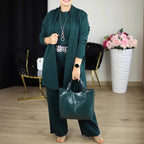Elegante dameskleding 3-delige set herfst witte lange cardigan jas en wijde pijpen broek set t-shirt driedelig outfit vrouwen