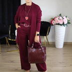 Elegante dameskleding 3-delige set herfst witte lange cardigan jas en wijde pijpen broek set t-shirt driedelig outfit vrouwen