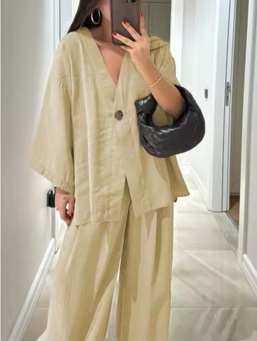 Elegant tvådelat set i oversize passform - Cream