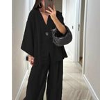 Lente Zomer Mode Katoen Dames Tweedelige Set Blend Blouse Dames Causale Losse Top Wijde Pijpen Broek 2-delige Sets Damesoutfits