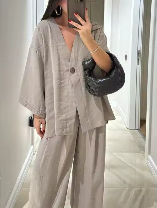 Elegant tvådelat set i oversize passform - Grey