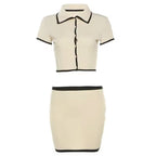 Elegant tvådelat set kortärmad med polokrage - Khaki