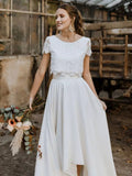 Elegant tvådelat set kortärmad rund hals maxilängd - White