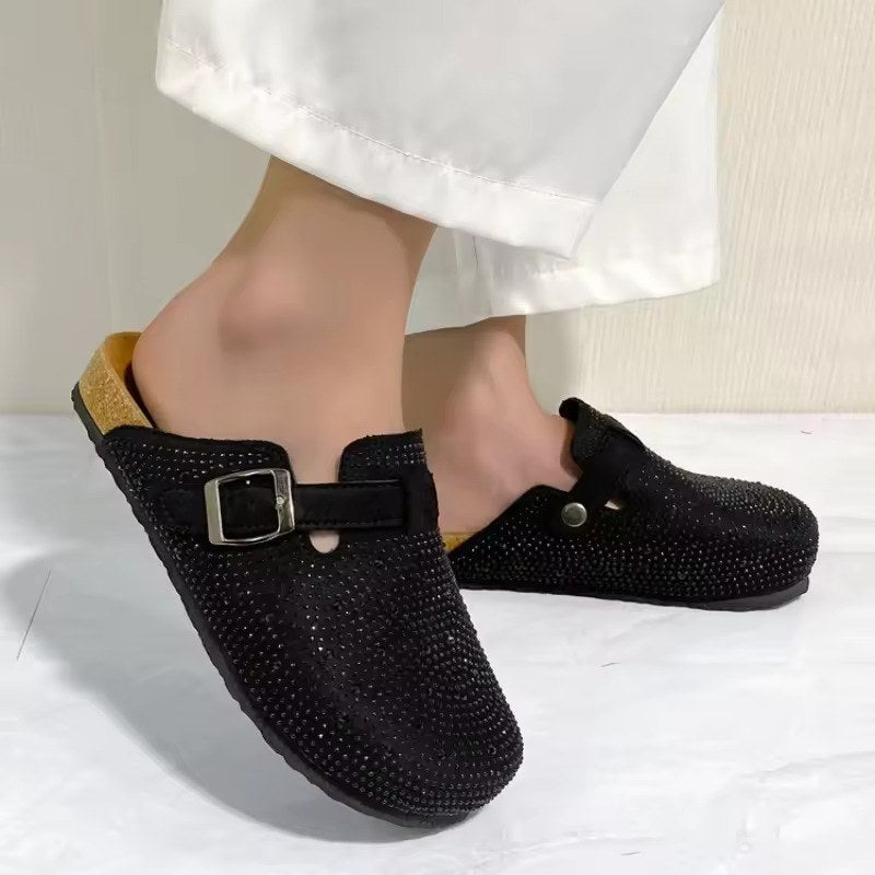 Eleganta mules med strass och spänne - Blue