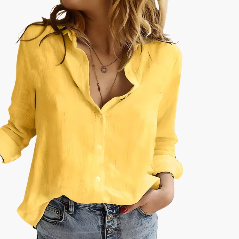 Luftig långärmad linneskjorta dam elegant - Mustard