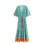 Happie Queens Mode Vrouwen Bloemenprint V-hals Rayon Katoen Beach Bohemian Jurken Dames Kwastje Zomer Boho Maxi Jurk