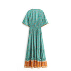 Happie Queens Mode Vrouwen Bloemenprint V-hals Rayon Katoen Beach Bohemian Jurken Dames Kwastje Zomer Boho Maxi Jurk