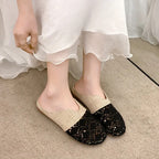 Vrouwen Geweven Slippers Platte Slides Mode Vrouwen Cover Teen Vrouwelijke Muilezel Luxe 2025, Muilezels Casual Flats Schoenen
