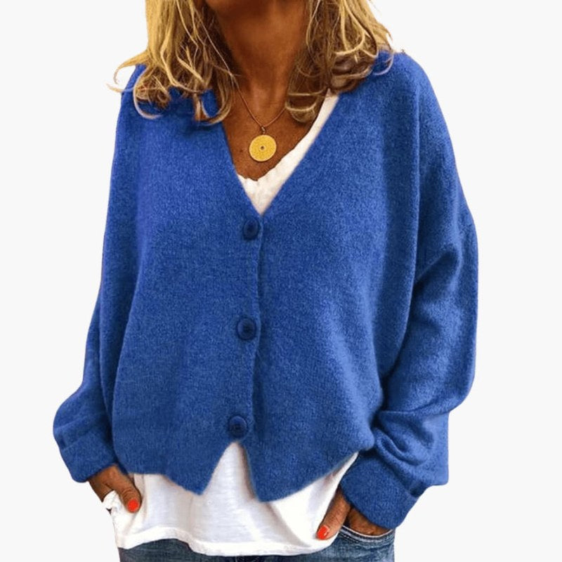 Mjuk långärmad kofta med knappstängning elegant damstil - Blue