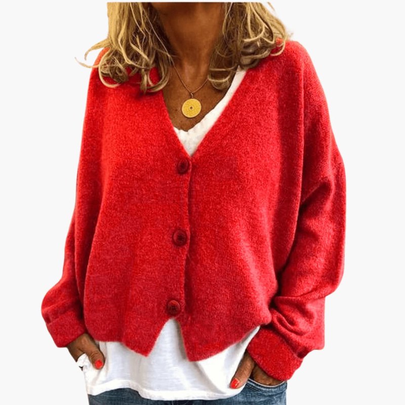 Mjuk långärmad kofta med knappstängning elegant damstil - Coral