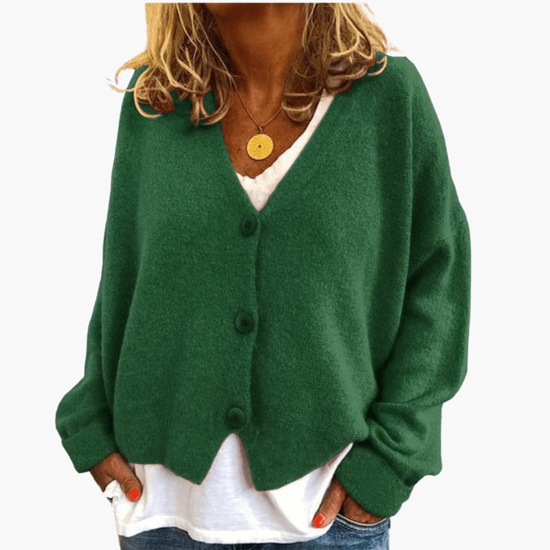 Mjuk långärmad kofta med knappstängning elegant damstil - Dark Green