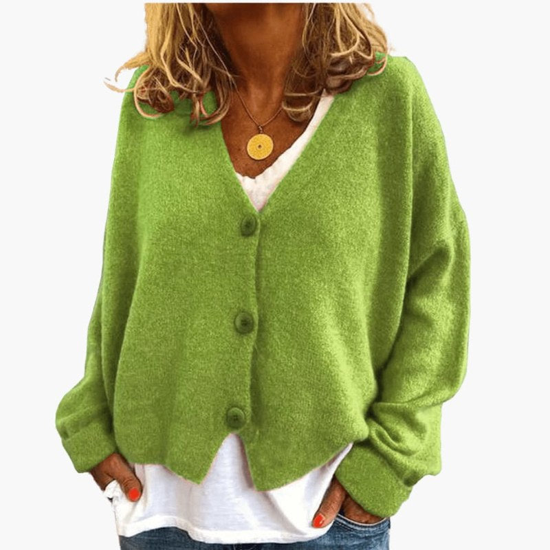 Mjuk långärmad kofta med knappstängning elegant damstil - Green