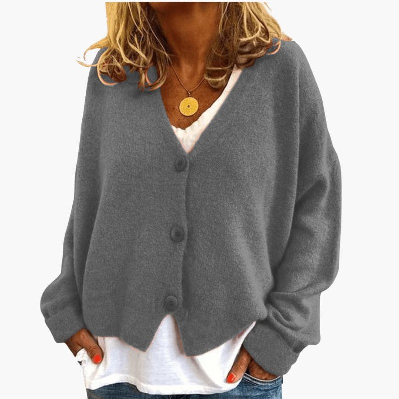 Mjuk långärmad kofta med knappstängning elegant damstil - Grey