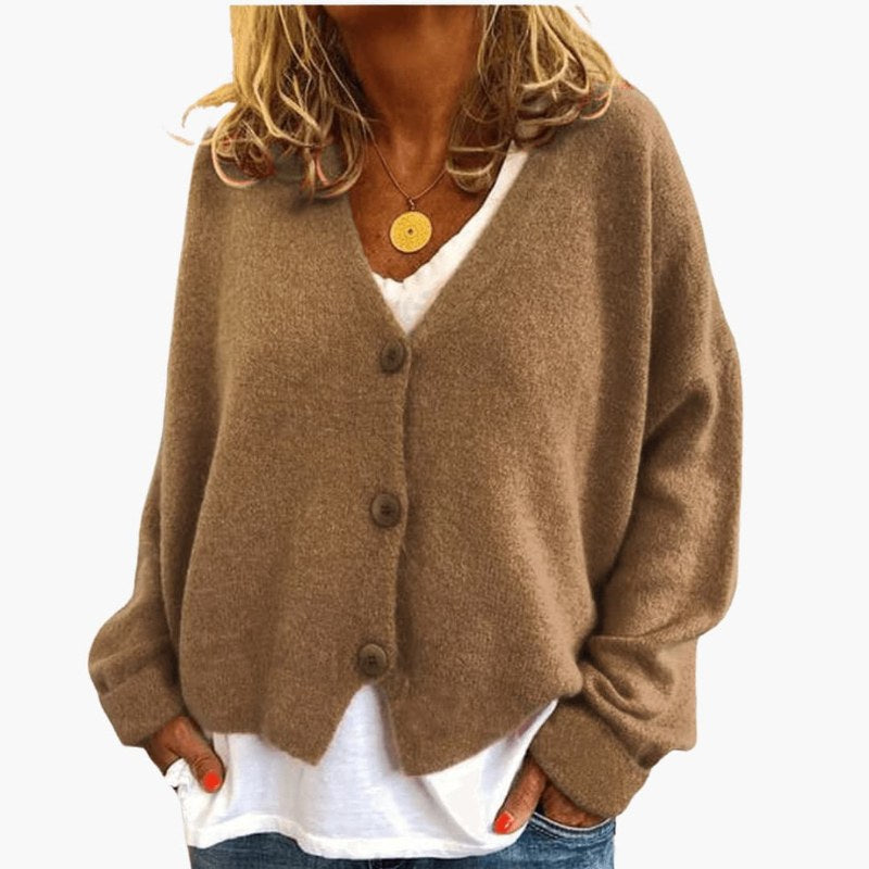 Mjuk långärmad kofta med knappstängning elegant damstil - Khaki
