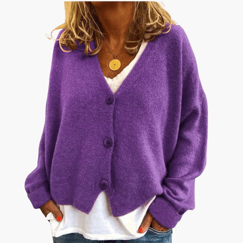 Mjuk långärmad kofta med knappstängning elegant damstil - Purple