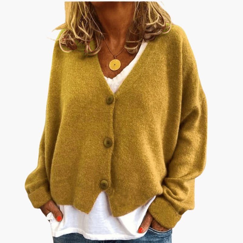 Mjuk långärmad kofta med knappstängning elegant damstil - Yellow