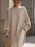 Mjuk tröja dam bekväm oversize stickad poncho - Cream