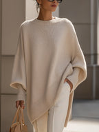 Mjuk tröja dam bekväm oversize stickad poncho - Cream