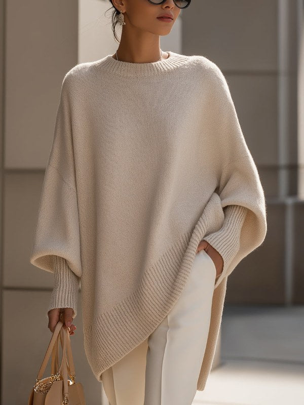 Mjuk tröja dam bekväm oversize stickad poncho - Cream