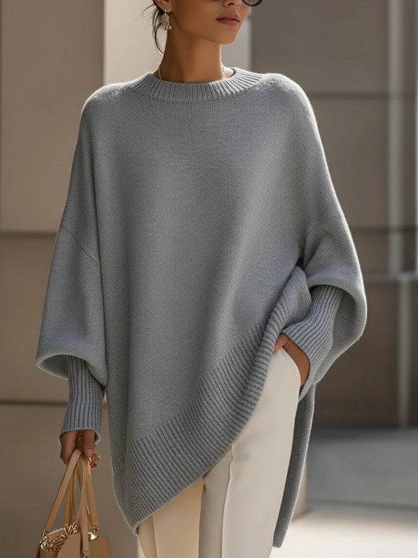 Mjuk tröja dam bekväm oversize stickad poncho - Grey