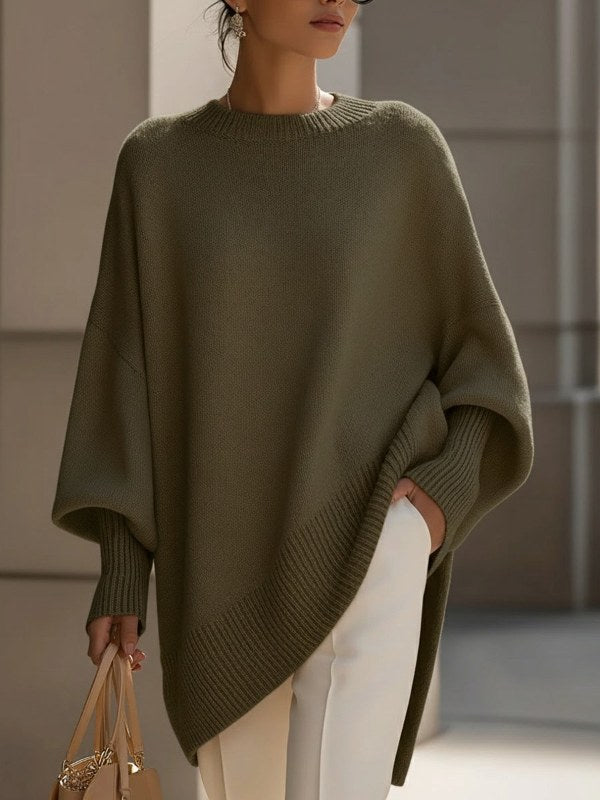 Mjuk tröja dam bekväm oversize stickad poncho - Olive