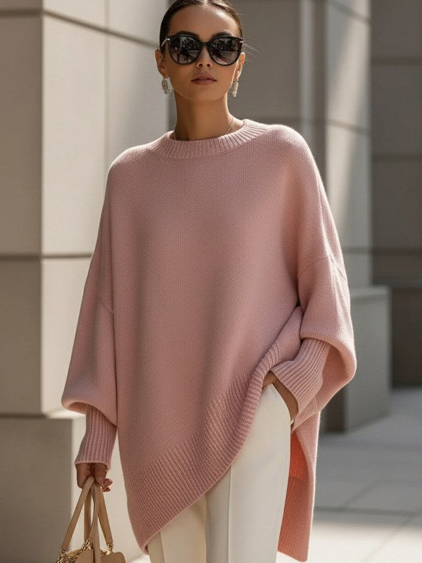 Mjuk tröja dam bekväm oversize stickad poncho - Pink